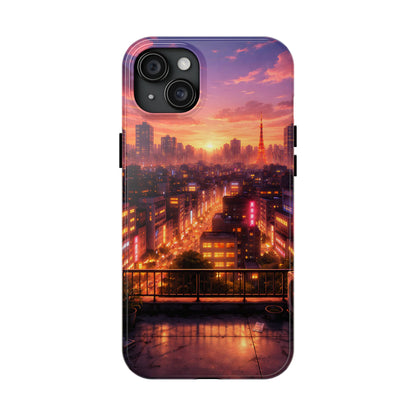 Tokyo Sunset Rooftop Tough Case - Urban Lo-Fi Skyline Cover for iPhone & Samsung