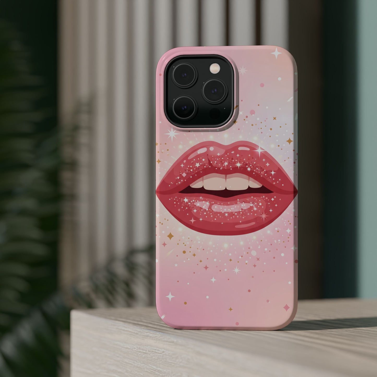 Glamorous Pink Glitter Lip Magnetic Impact Case