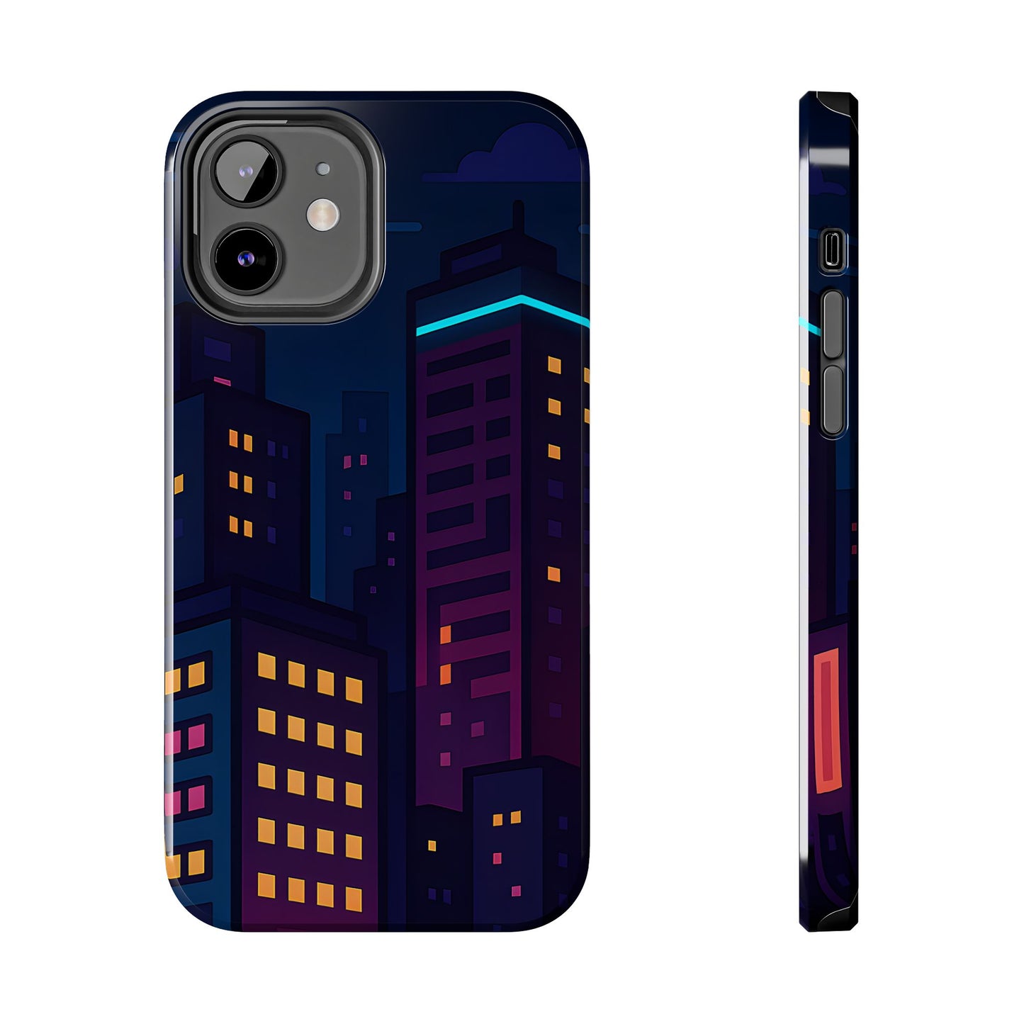 Neon City Skyline Tough Phone Case – Night Aesthetic Protective Cover for iPhone & Samsung