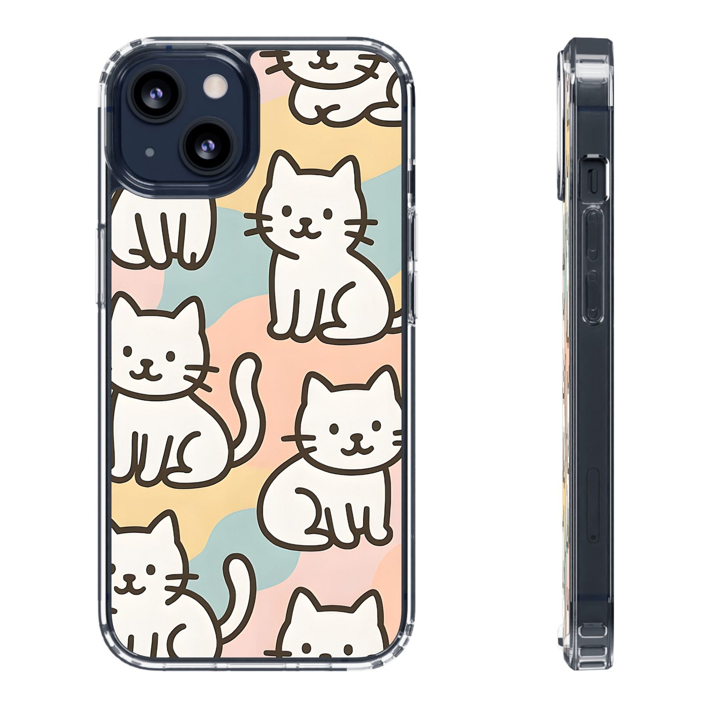 Clear White Cat Pattern Case - Kawaii Pastel Aesthetic Transparent Cover