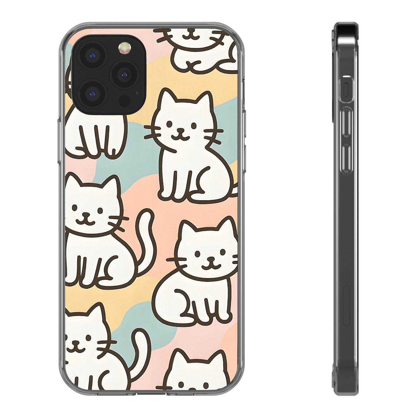 Clear White Cat Pattern Case - Kawaii Pastel Aesthetic Transparent Cover