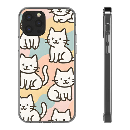 Clear White Cat Pattern Case - Kawaii Pastel Aesthetic Transparent Cover