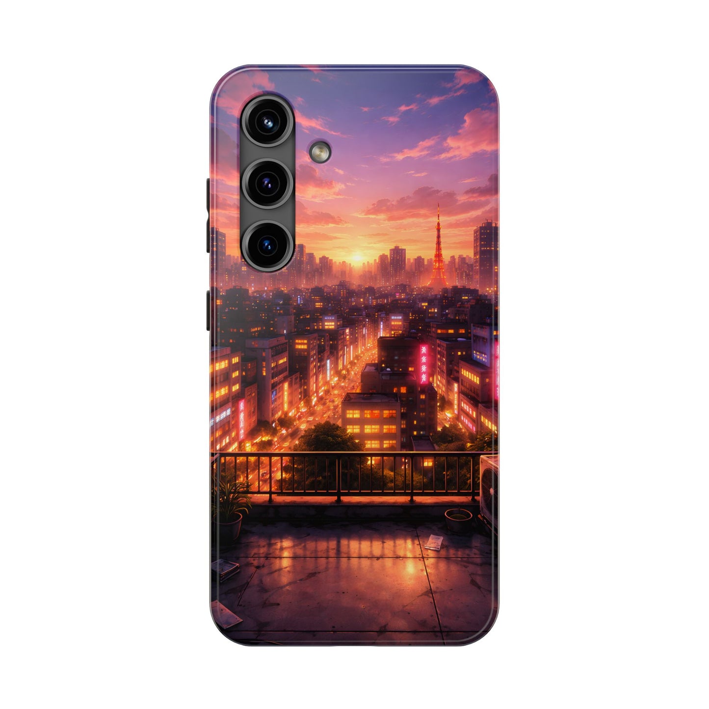 Tokyo Sunset Rooftop Tough Case - Urban Lo-Fi Skyline Cover for iPhone & Samsung