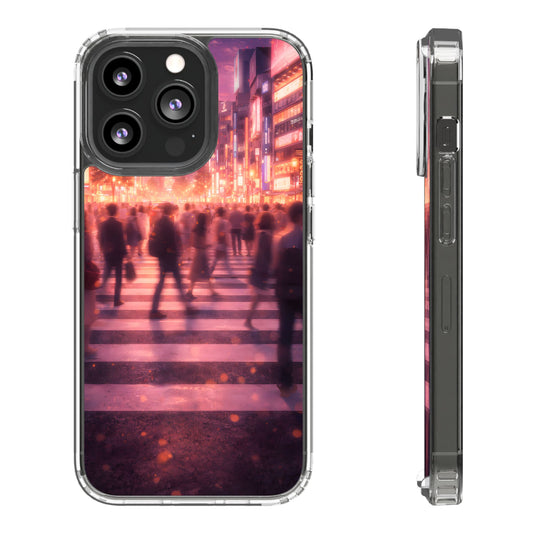 Clear Neon City Sunset Case - Tokyo Crosswalk Aesthetic Transparent Cover