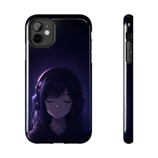 Midnight Lofi Anime Girl Tough Case - Deep Purple Music Cover for iPhone & Samsung