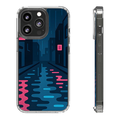 Clear Rainy Neon Street Case - Minimalist Urban Aesthetic Transparent Cover