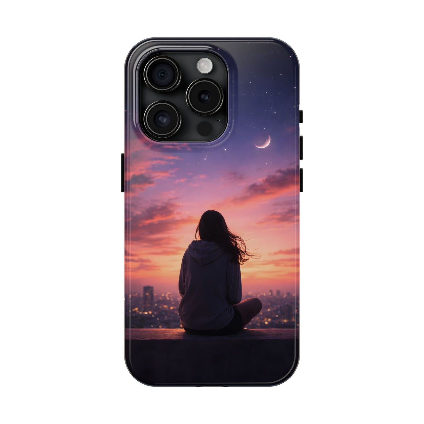 Dreamy Rooftop Sunset Tough Case - Lo-Fi Cityscape Cover for iPhone & Samsung