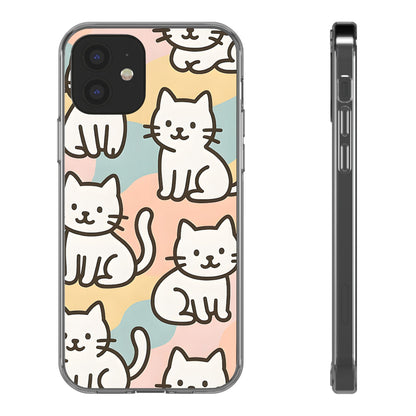 Clear White Cat Pattern Case - Kawaii Pastel Aesthetic Transparent Cover