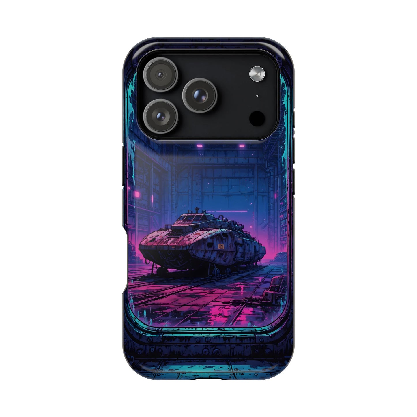 Cyberpunk Garage: Neon Sci-Fi Hover Tank MagSafe Case