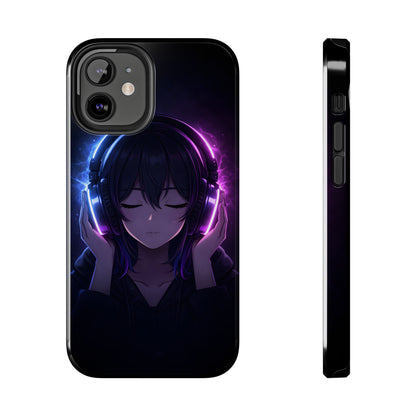 Neon Music Anime Girl Tough Case - Purple & Blue Aesthetic Cover for iPhone & Samsung