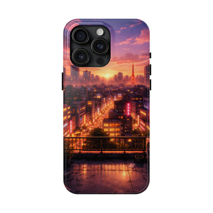 Tokyo Sunset Rooftop Tough Case - Urban Lo-Fi Skyline Cover for iPhone & Samsung