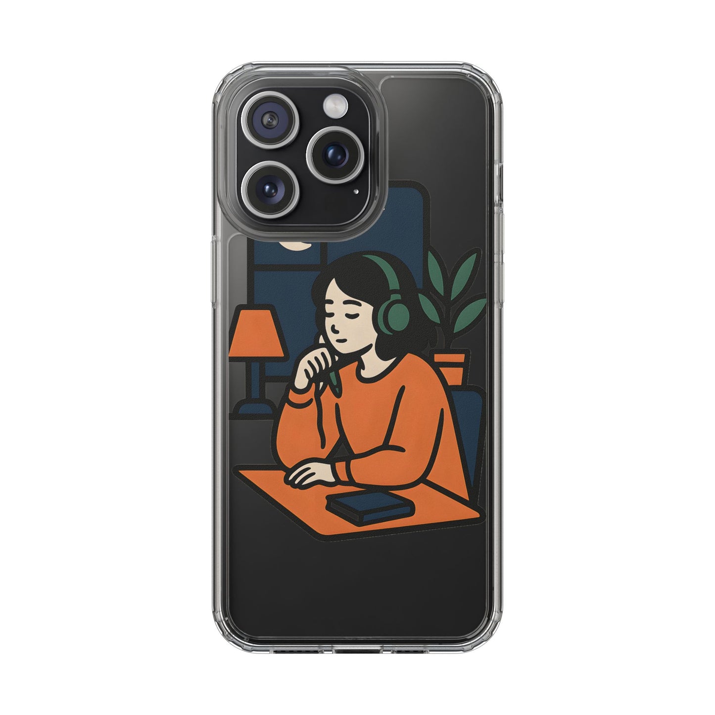 Clear Lofi Study Girl Case - Minimalist Aesthetic Transparent Cover for iPhone & Samsung