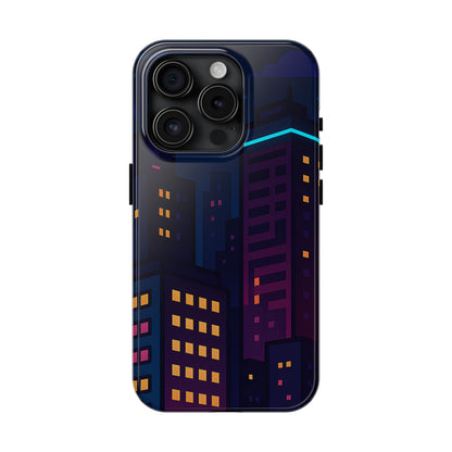 Neon City Skyline Tough Phone Case – Night Aesthetic Protective Cover for iPhone & Samsung