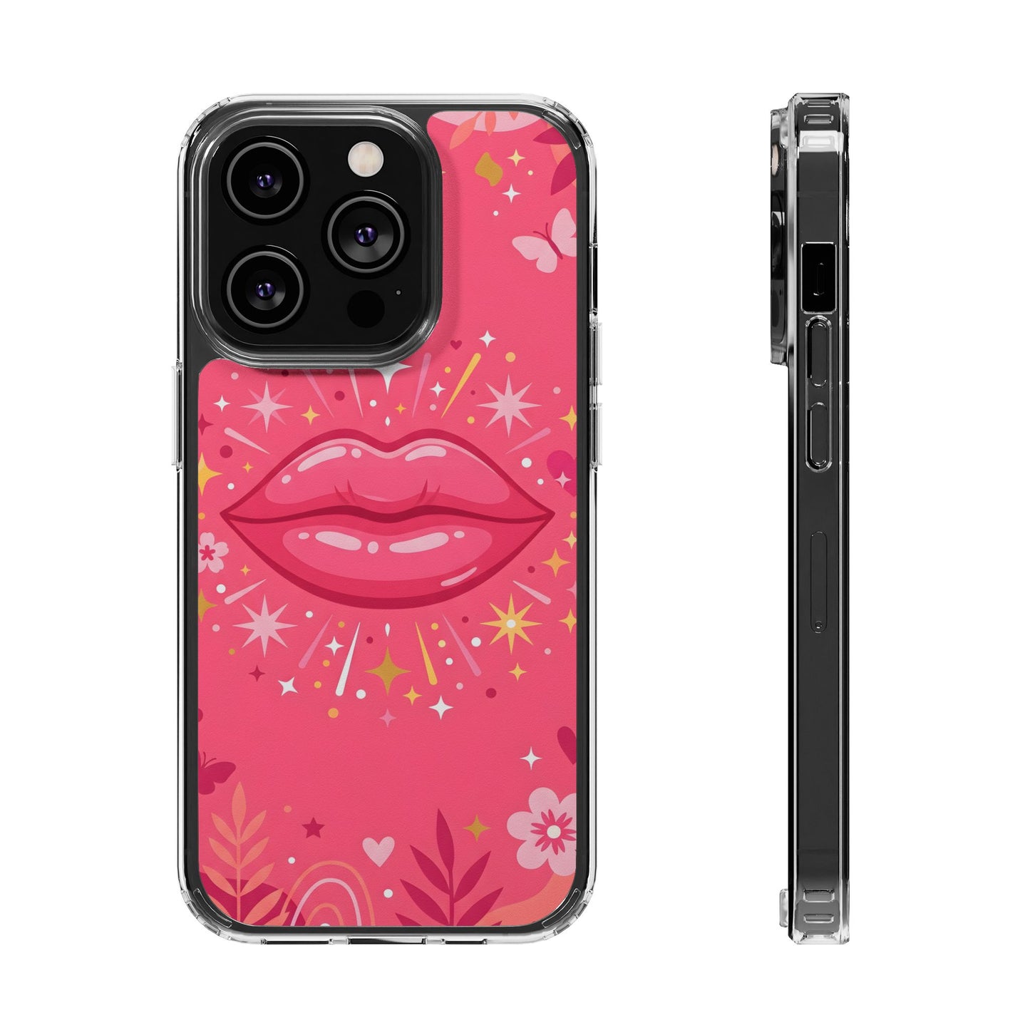 Retro Glam Pink Lips Clear Case - MagSafe Compatible Y2K Cover