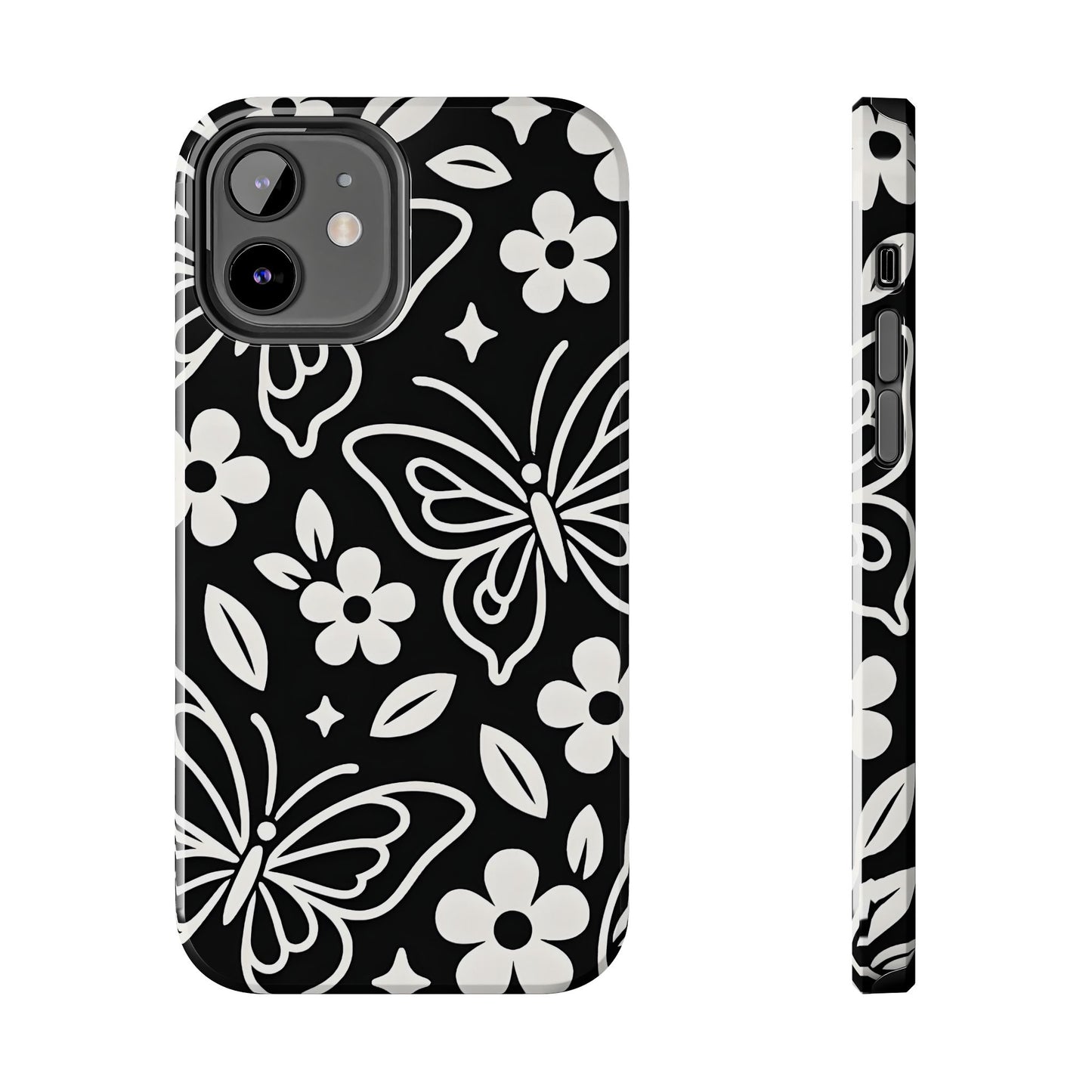 Midnight Butterfly Line Art Tough Case - Minimalist Floral Cover for iPhone & Samsung
