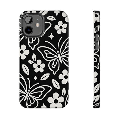 Midnight Butterfly Line Art Tough Case - Minimalist Floral Cover for iPhone & Samsung