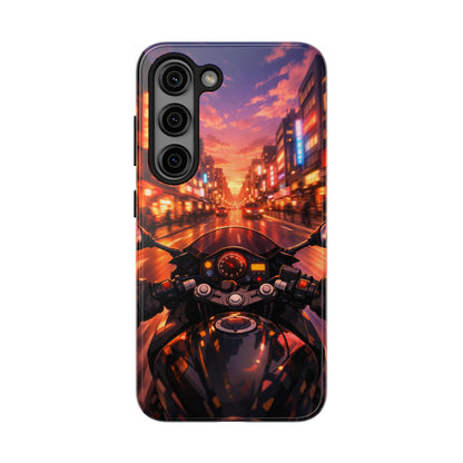 Motorcycle City POV Tough Case - Urban Sunset Rider Cover for iPhone & Samsung
