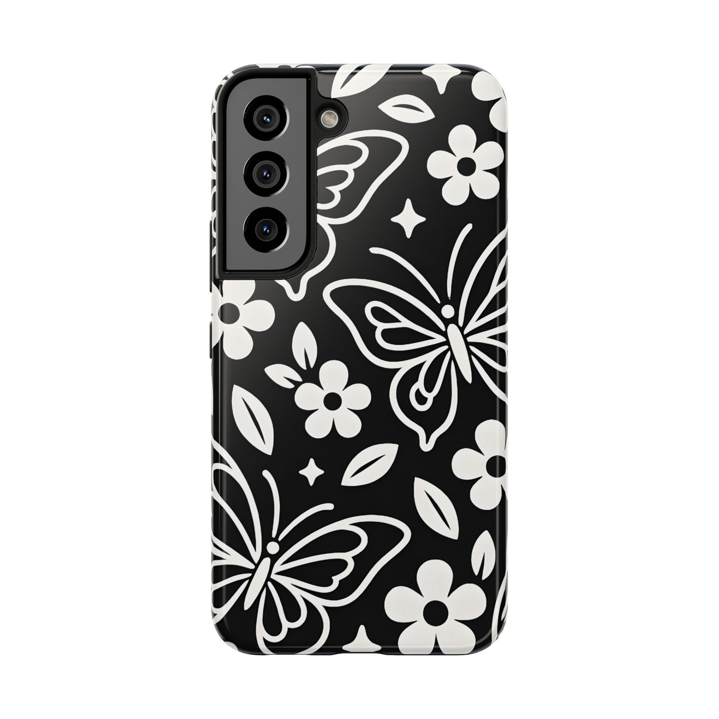 Midnight Butterfly Line Art Tough Case - Minimalist Floral Cover for iPhone & Samsung