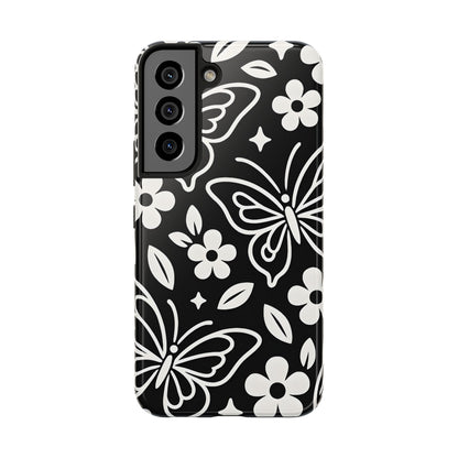 Midnight Butterfly Line Art Tough Case - Minimalist Floral Cover for iPhone & Samsung