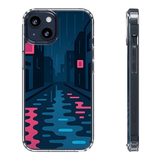 Clear Rainy Neon Street Case - Minimalist Urban Aesthetic Transparent Cover