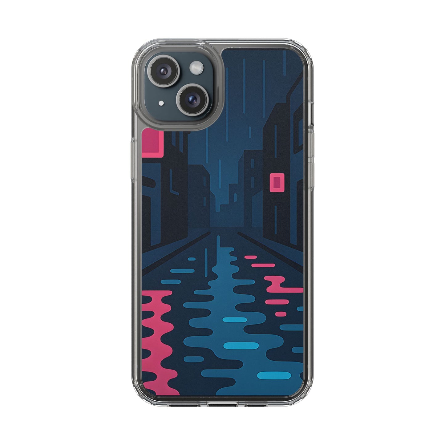 Clear Rainy Neon Street Case - Minimalist Urban Aesthetic Transparent Cover