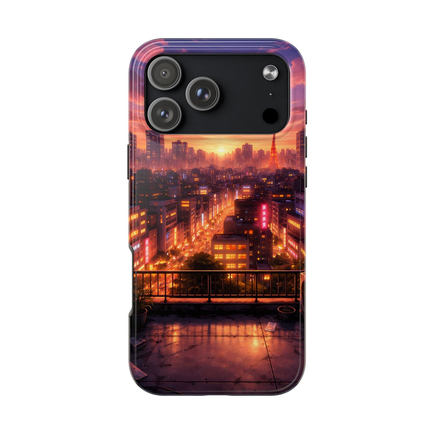 Tokyo Sunset Rooftop Tough Case - Urban Lo-Fi Skyline Cover for iPhone & Samsung