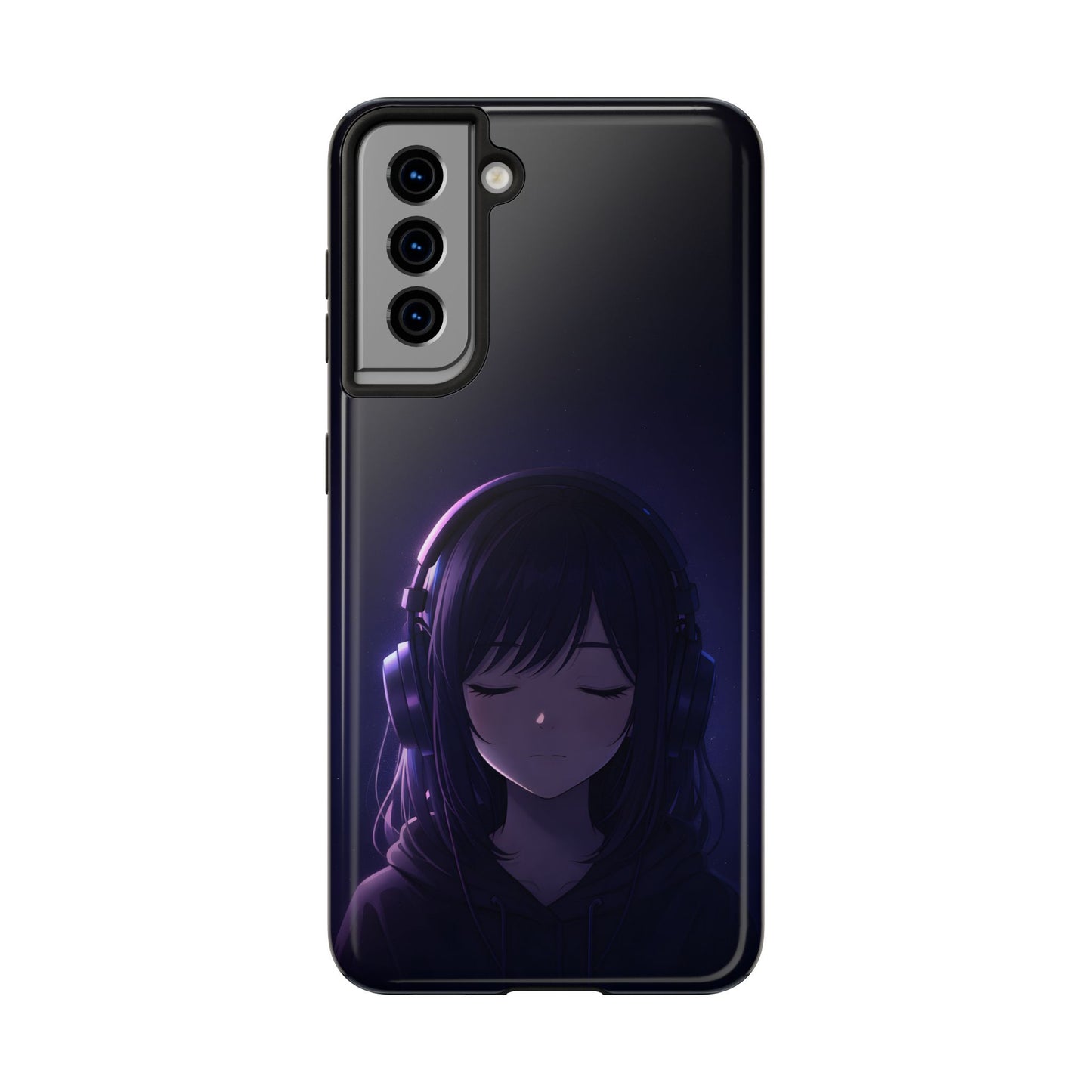 Midnight Lofi Anime Girl Tough Case - Deep Purple Music Cover for iPhone & Samsung