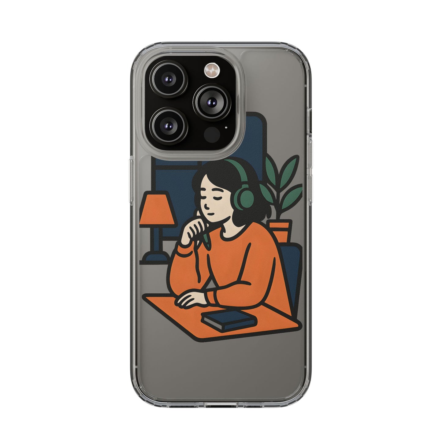 Clear Lofi Study Girl Case - Minimalist Aesthetic Transparent Cover for iPhone & Samsung