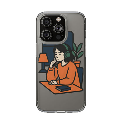 Clear Lofi Study Girl Case - Minimalist Aesthetic Transparent Cover for iPhone & Samsung