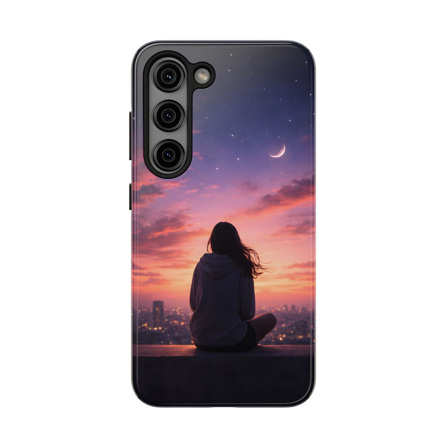 Dreamy Rooftop Sunset Tough Case - Lo-Fi Cityscape Cover for iPhone & Samsung