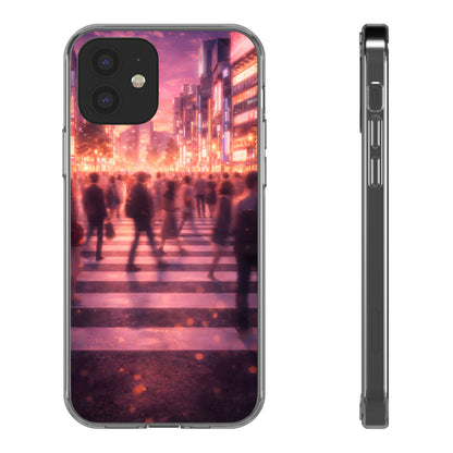 Clear Neon City Sunset Case - Tokyo Crosswalk Aesthetic Transparent Cover