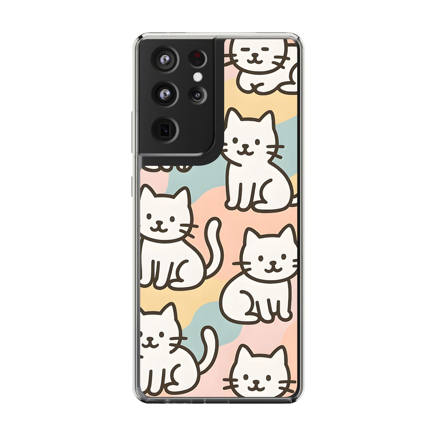 Clear White Cat Pattern Case - Kawaii Pastel Aesthetic Transparent Cover