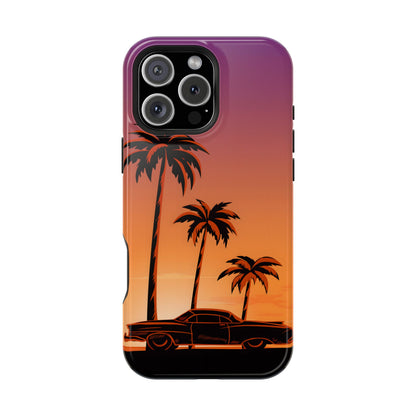 Retro Coastline: Vintage Car & Palm Sunset MagSafe Case