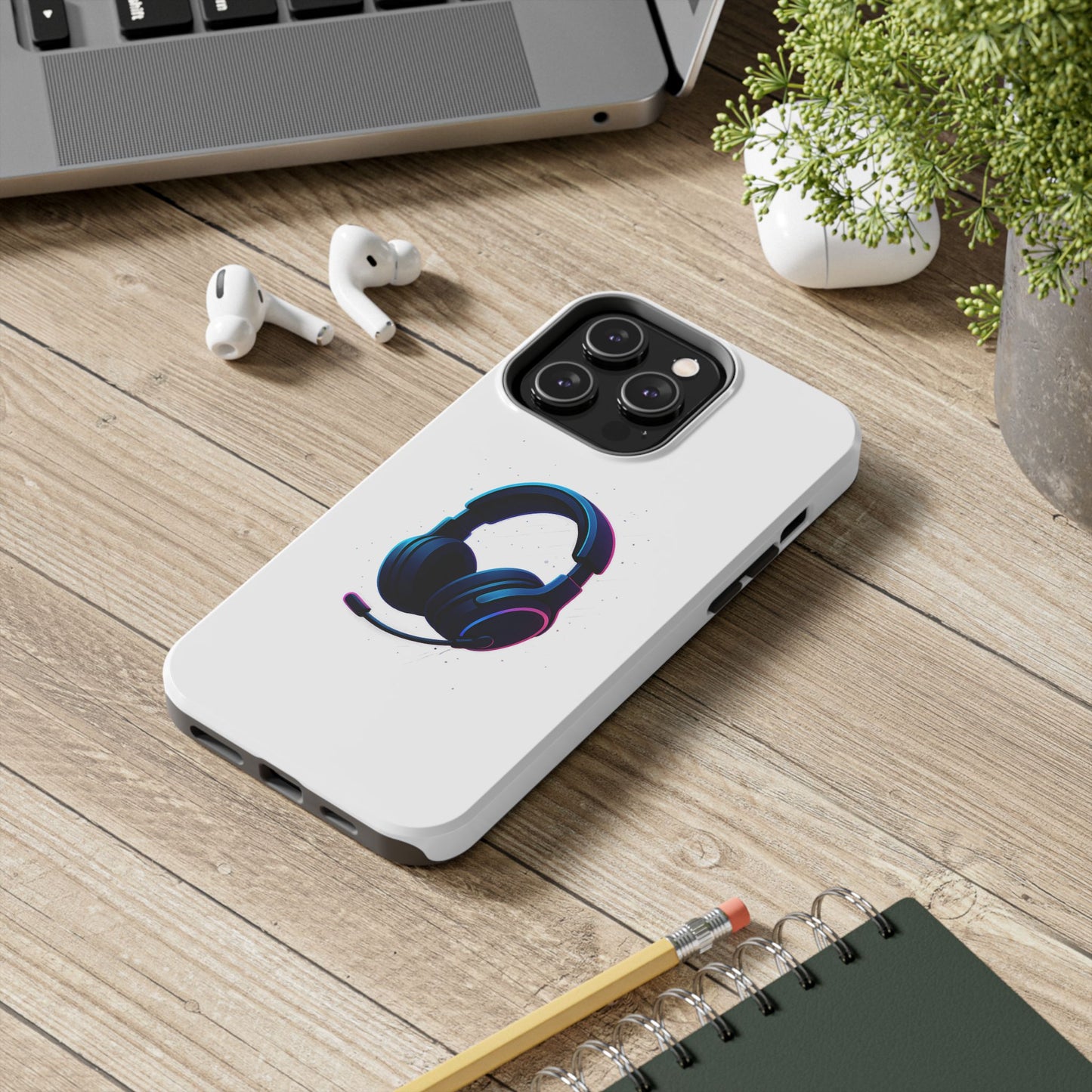 Minimalist Gaming Headset Tough Case - Clean Tech Cover for iPhone & Samsung