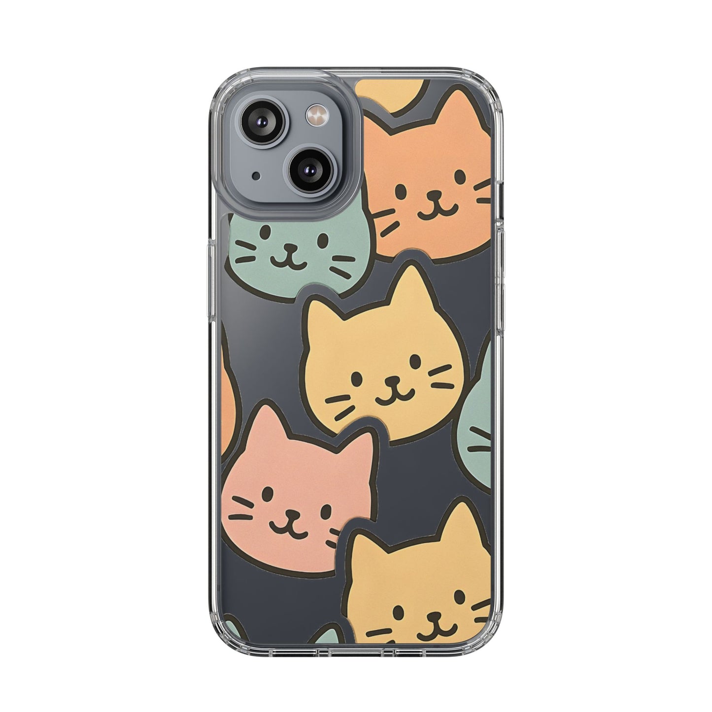 Clear Colorful Cat Pattern Case - Kawaii Aesthetic Transparent Cover for iPhone & Samsung