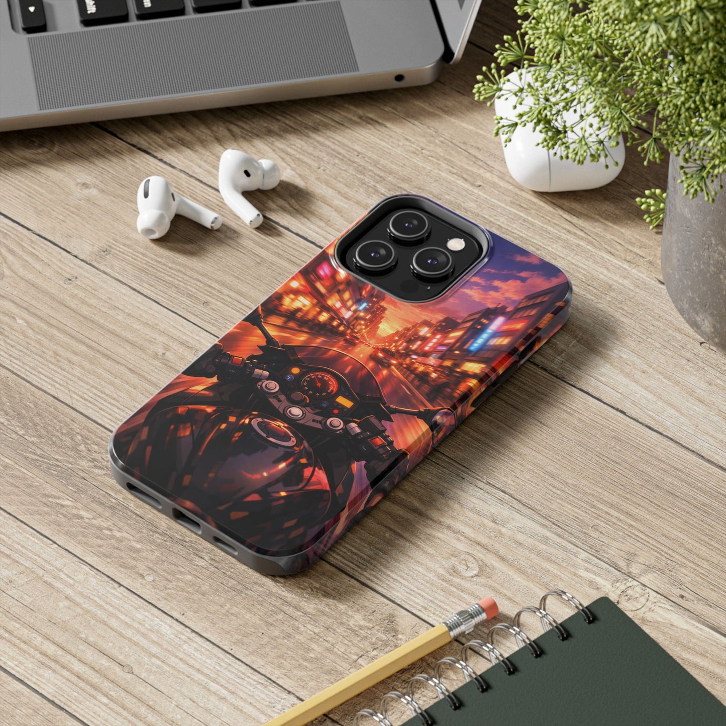 Motorcycle City POV Tough Case - Urban Sunset Rider Cover for iPhone & Samsung