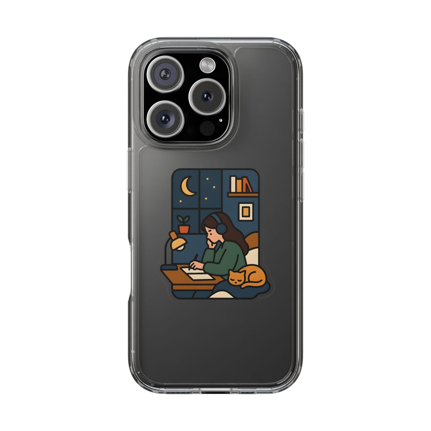 Clear Lofi Midnight Study Case - Cozy Aesthetic Transparent Cover for iPhone & Samsung