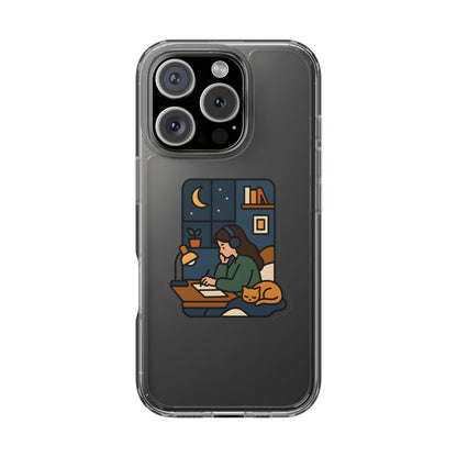 Clear Lofi Midnight Study Case - Cozy Aesthetic Transparent Cover for iPhone & Samsung