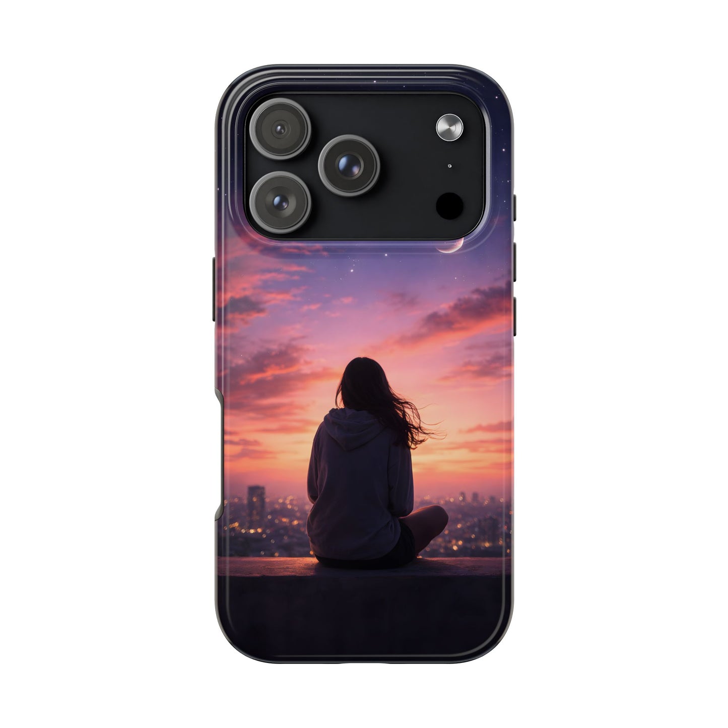 Dreamy Rooftop Sunset Tough Case - Lo-Fi Cityscape Cover for iPhone & Samsung