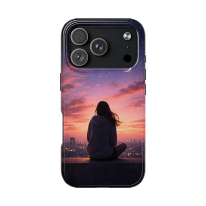 Dreamy Rooftop Sunset Tough Case - Lo-Fi Cityscape Cover for iPhone & Samsung