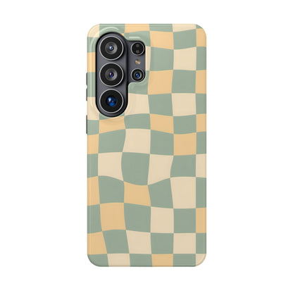 Wavy Sage & Cream Checkerboard Magnetic Case