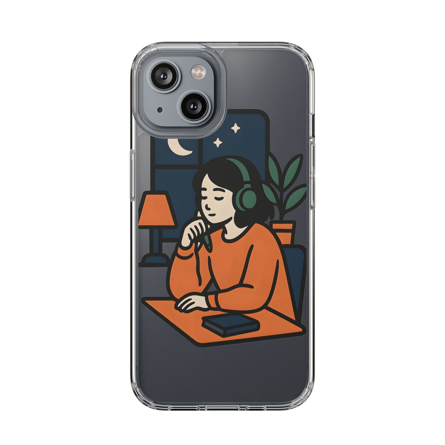 Clear Lofi Study Girl Case - Minimalist Aesthetic Transparent Cover for iPhone & Samsung