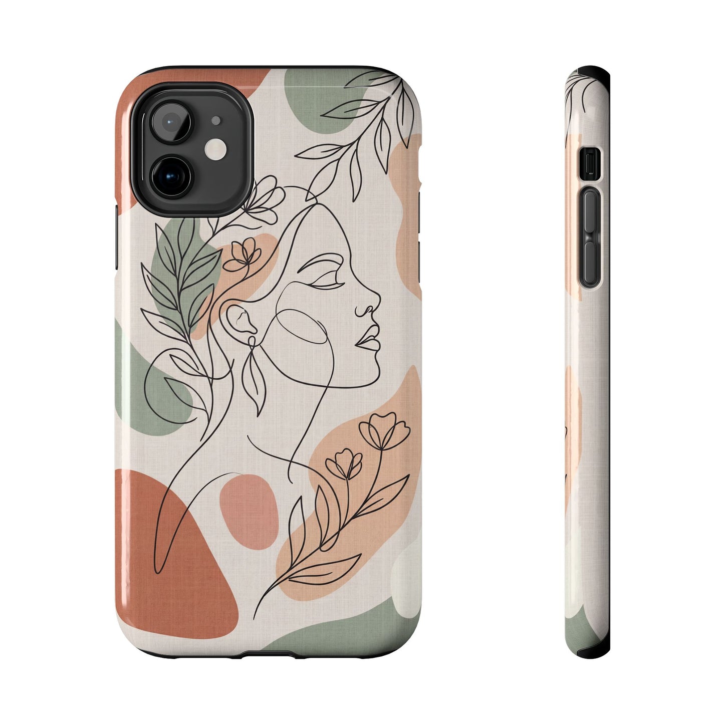 Earthy Abstract Female Line Art Tough Case - Minimalist Boho Cover for iPhone & Samsung