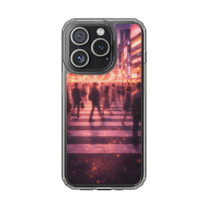 Clear Neon City Sunset Case - Tokyo Crosswalk Aesthetic Transparent Cover