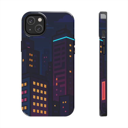 Neon City Skyline Tough Phone Case – Night Aesthetic Protective Cover for iPhone & Samsung