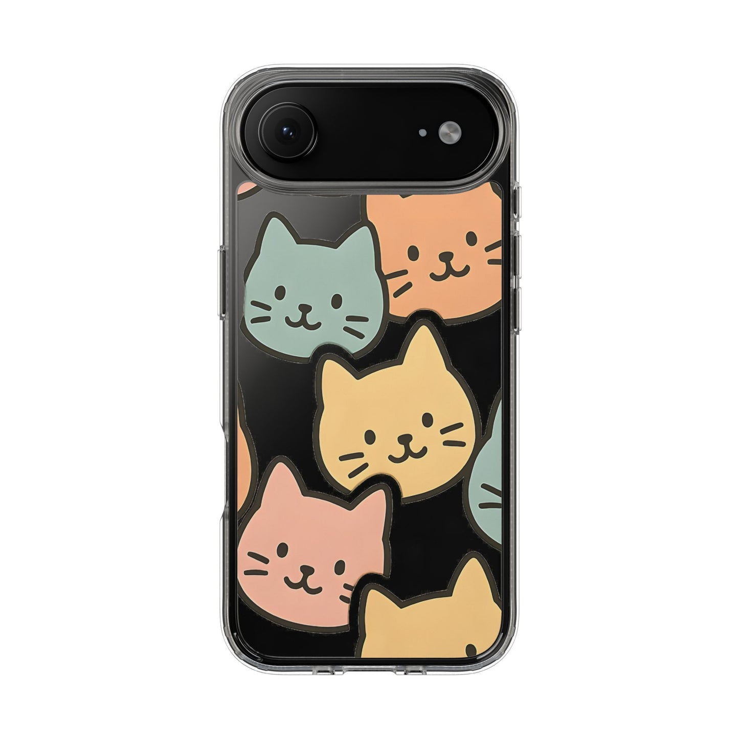 Clear Colorful Cat Pattern Case - Kawaii Aesthetic Transparent Cover for iPhone & Samsung