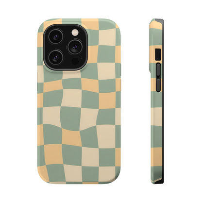 Wavy Sage & Cream Checkerboard Magnetic Case