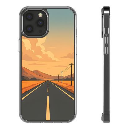 Clear Open Road Sunset Case - Minimalist Journey Aesthetic Transparent Cover