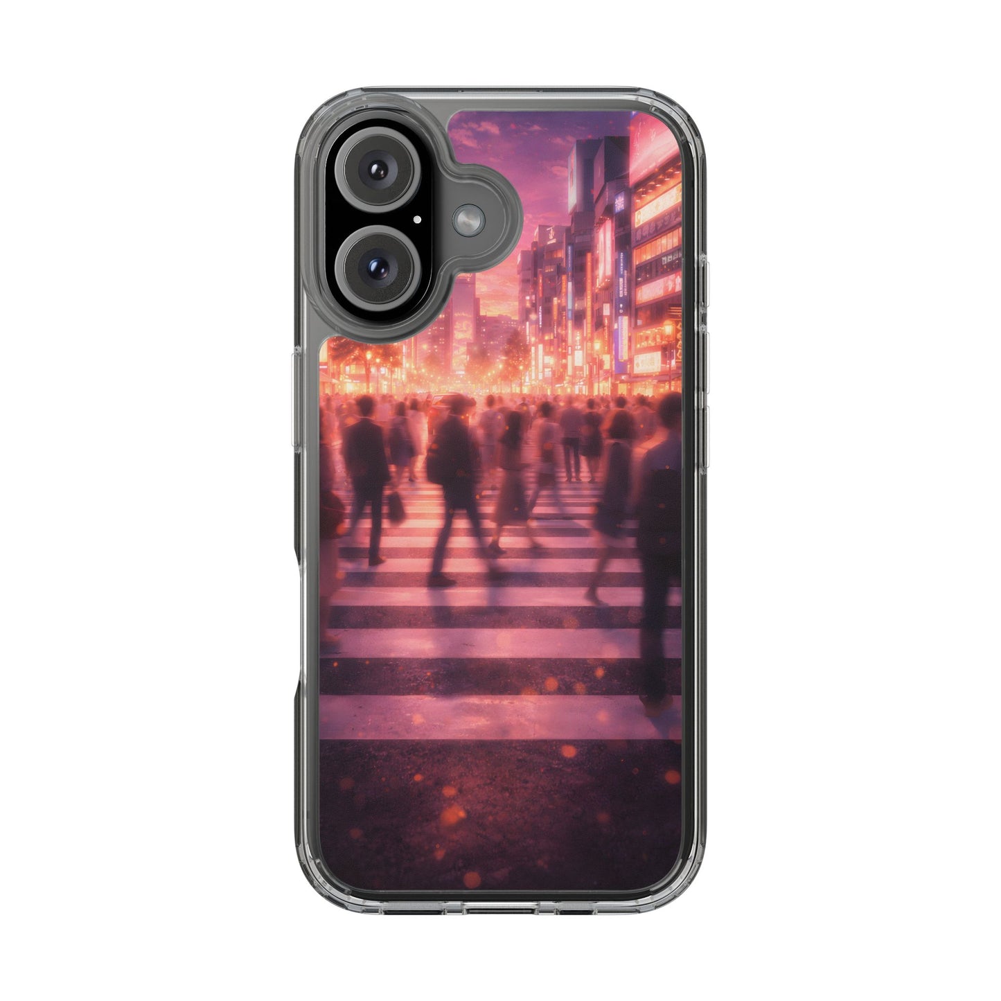 Clear Neon City Sunset Case - Tokyo Crosswalk Aesthetic Transparent Cover