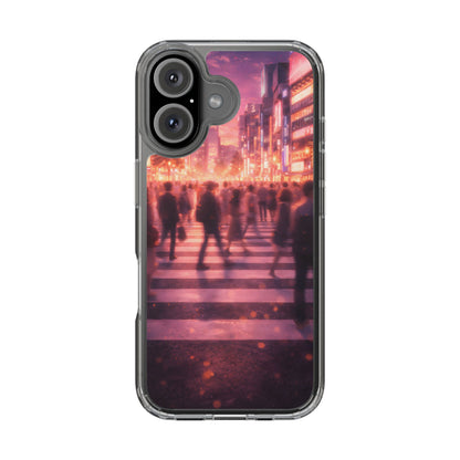 Clear Neon City Sunset Case - Tokyo Crosswalk Aesthetic Transparent Cover